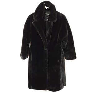 Zara Sz Xs Womens Black Teddy Coat